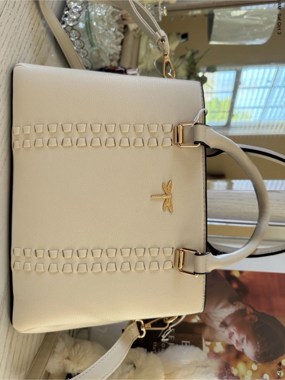Le Bag Cream Structured Top-Handle Satchel with Gold Accent